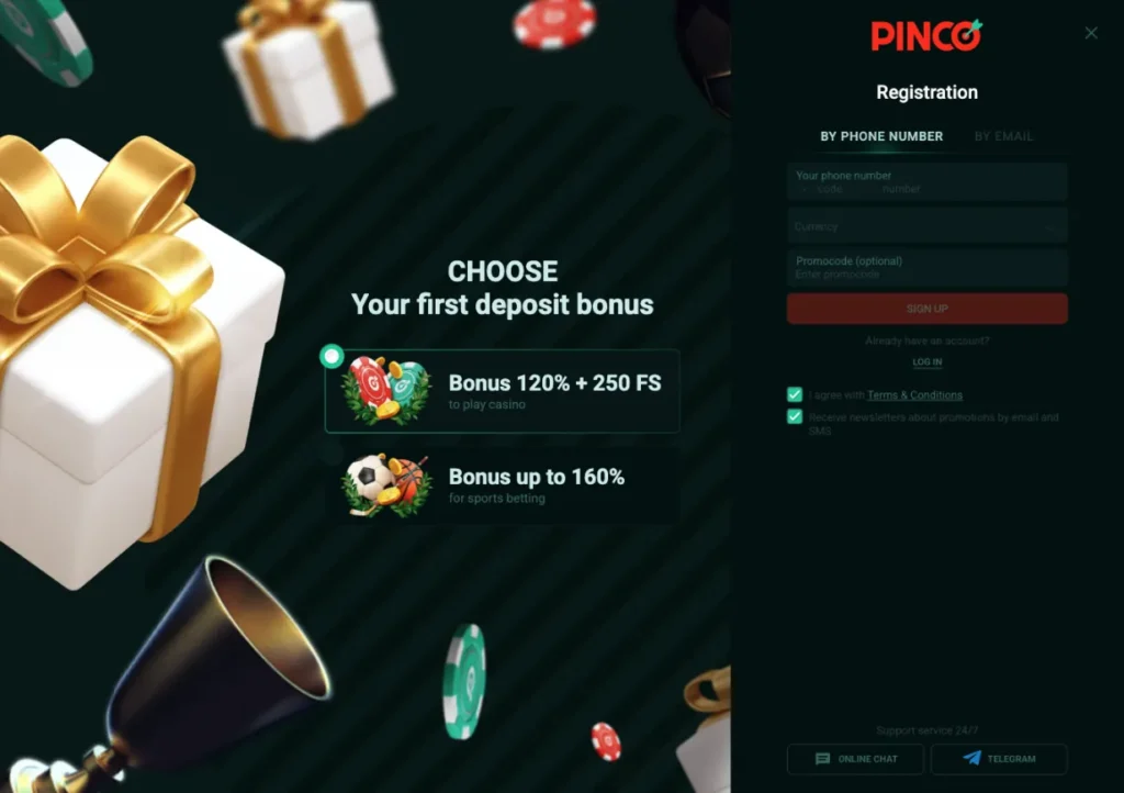 Any type of Register pinco casino