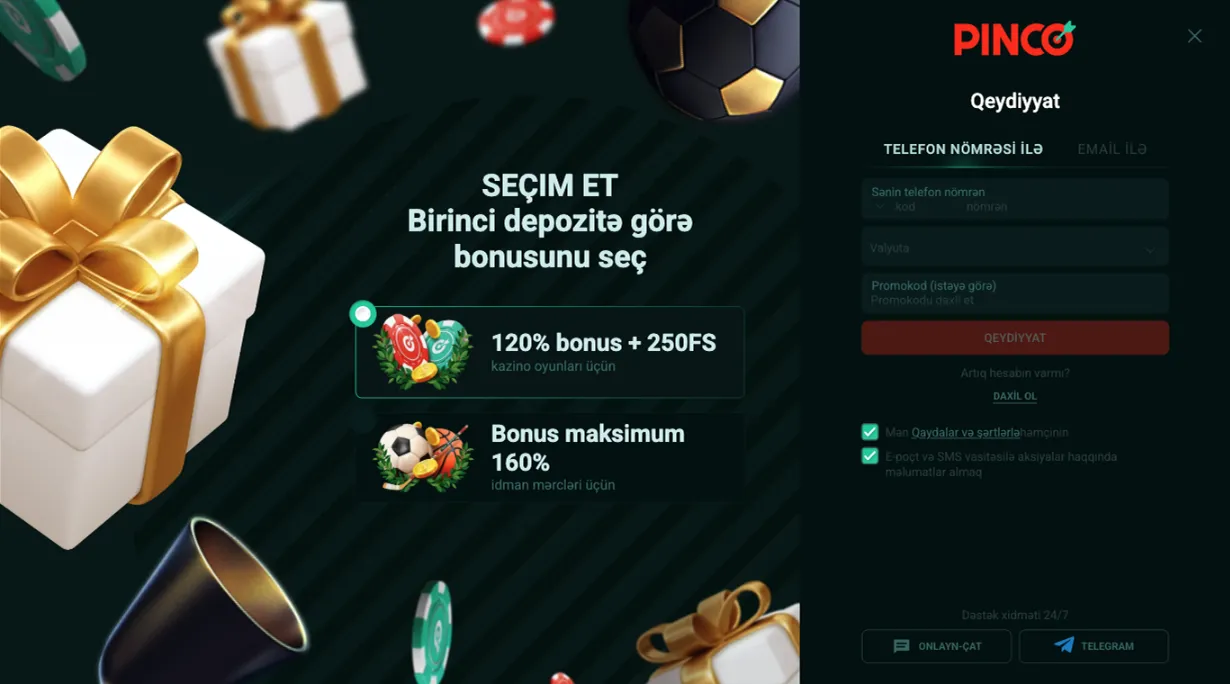 İstənilən növ pinco kazinosunu qeydiyyatdan keçirin