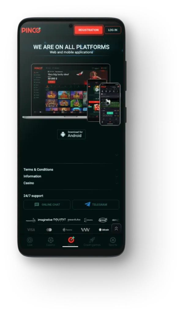 Pinco mobile app screen