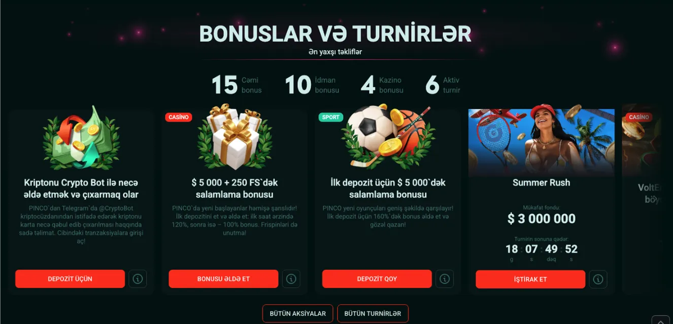 Pinco iştirakçılarının bonusları və səyləri