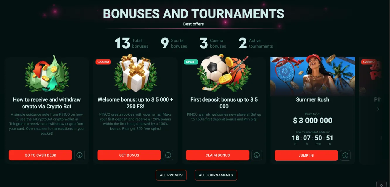 Pinco participants bonuses and efforts